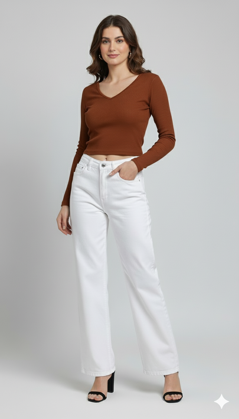 V NECK FULLL SLEEVES WOMEN SOLID TOP