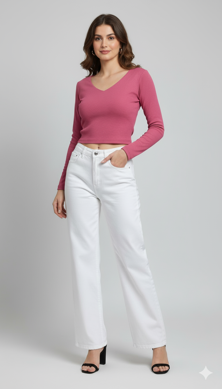 V NECK FULLL SLEEVES WOMEN SOLID TOP