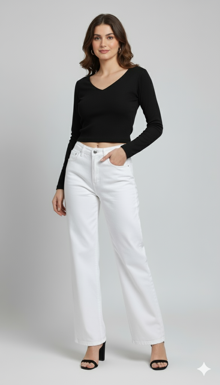 V NECK FULLL SLEEVES WOMEN SOLID TOP