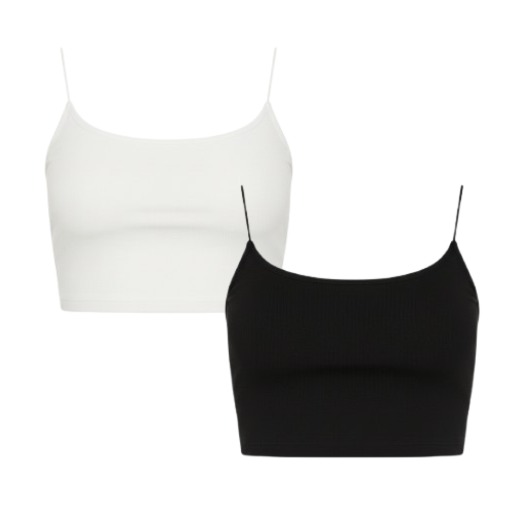 2-Piece Ribbed Crop Top Camisole Set - Thin Spaghetti Strap Scoop Neck Basics for Women
