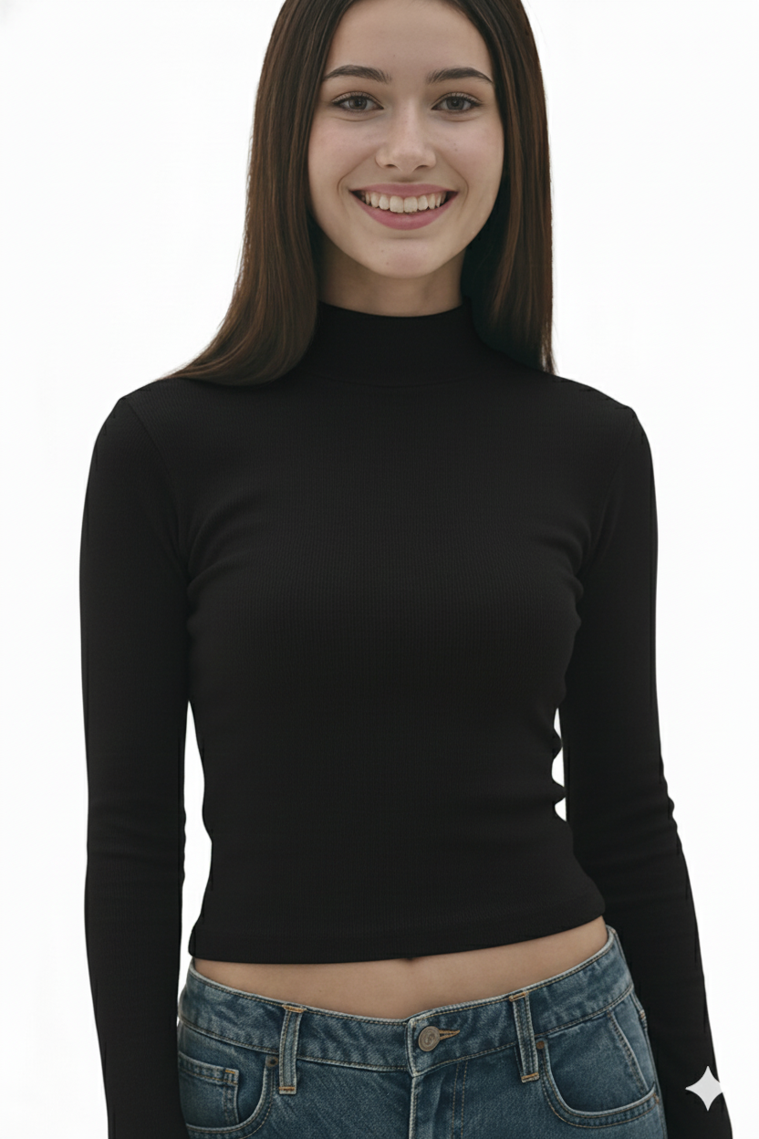 MOCK NECK FULLL SLEEVES WOMEN SOLID TOP