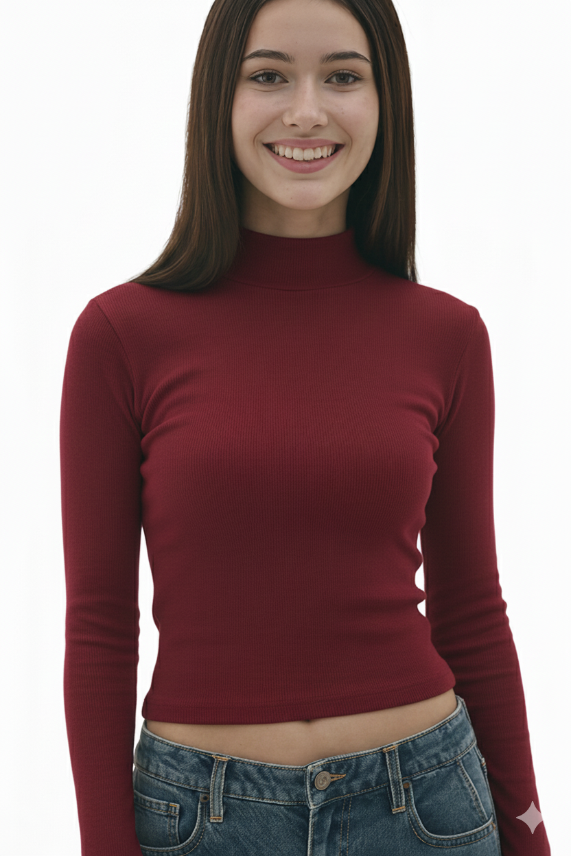 MOCK NECK FULLL SLEEVES WOMEN SOLID TOP