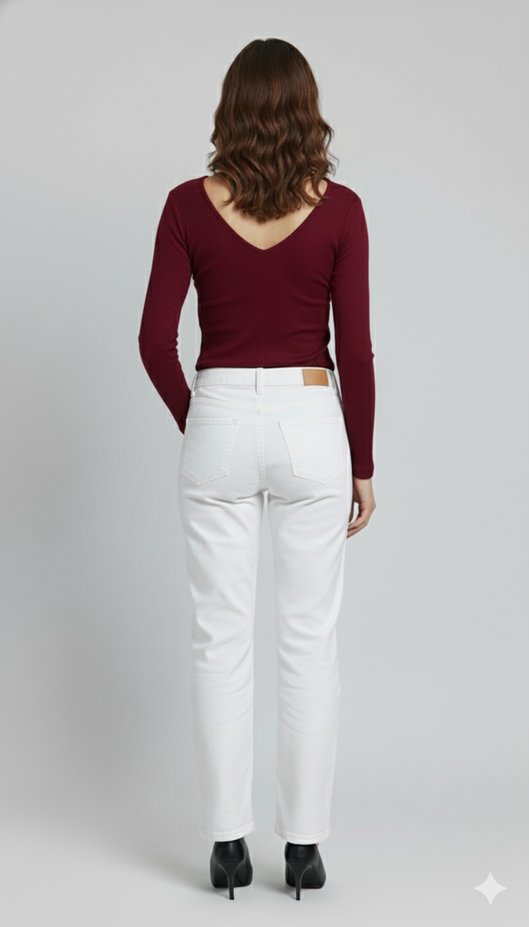 V NECK FULLL SLEEVES WOMEN SOLID TOP