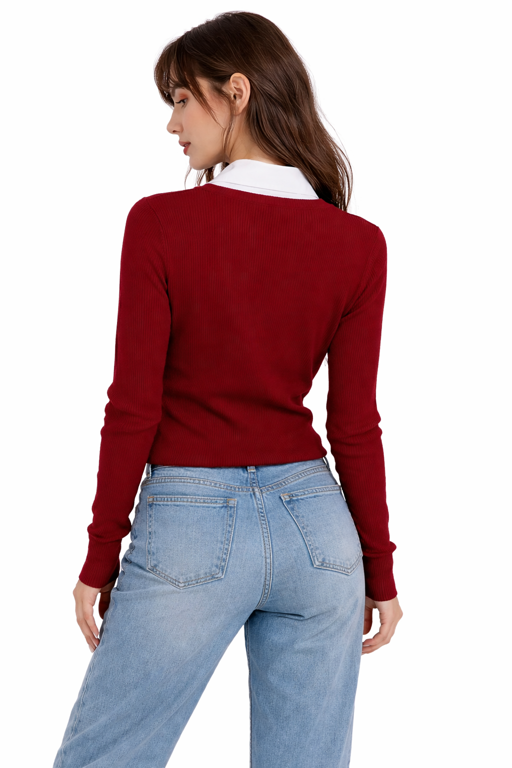 WHITE COTTON COLLAR FULLL SLEEVES WOMEN SOLID TOP