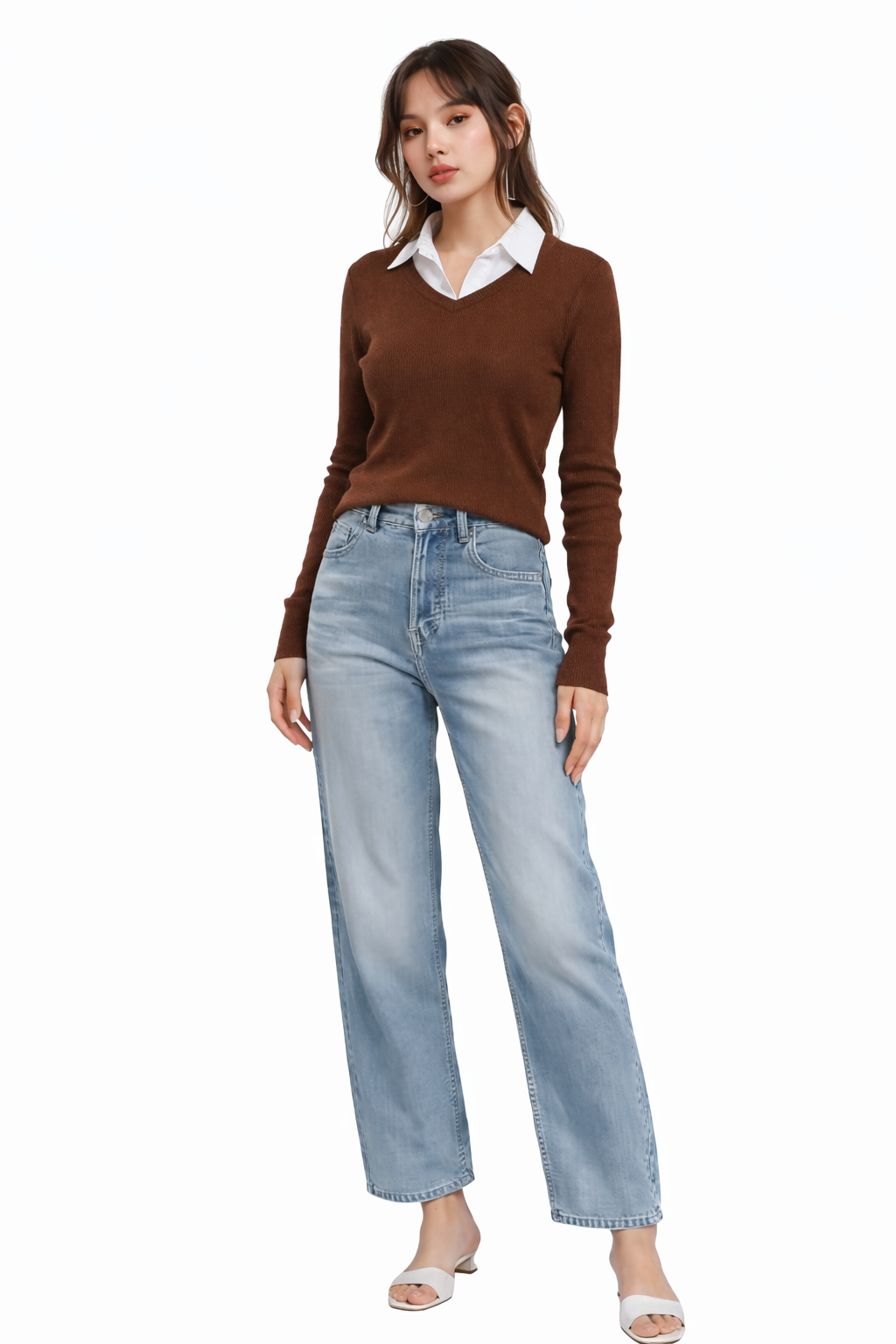 WHITE COTTON COLLAR FULLL SLEEVES WOMEN SOLID TOP