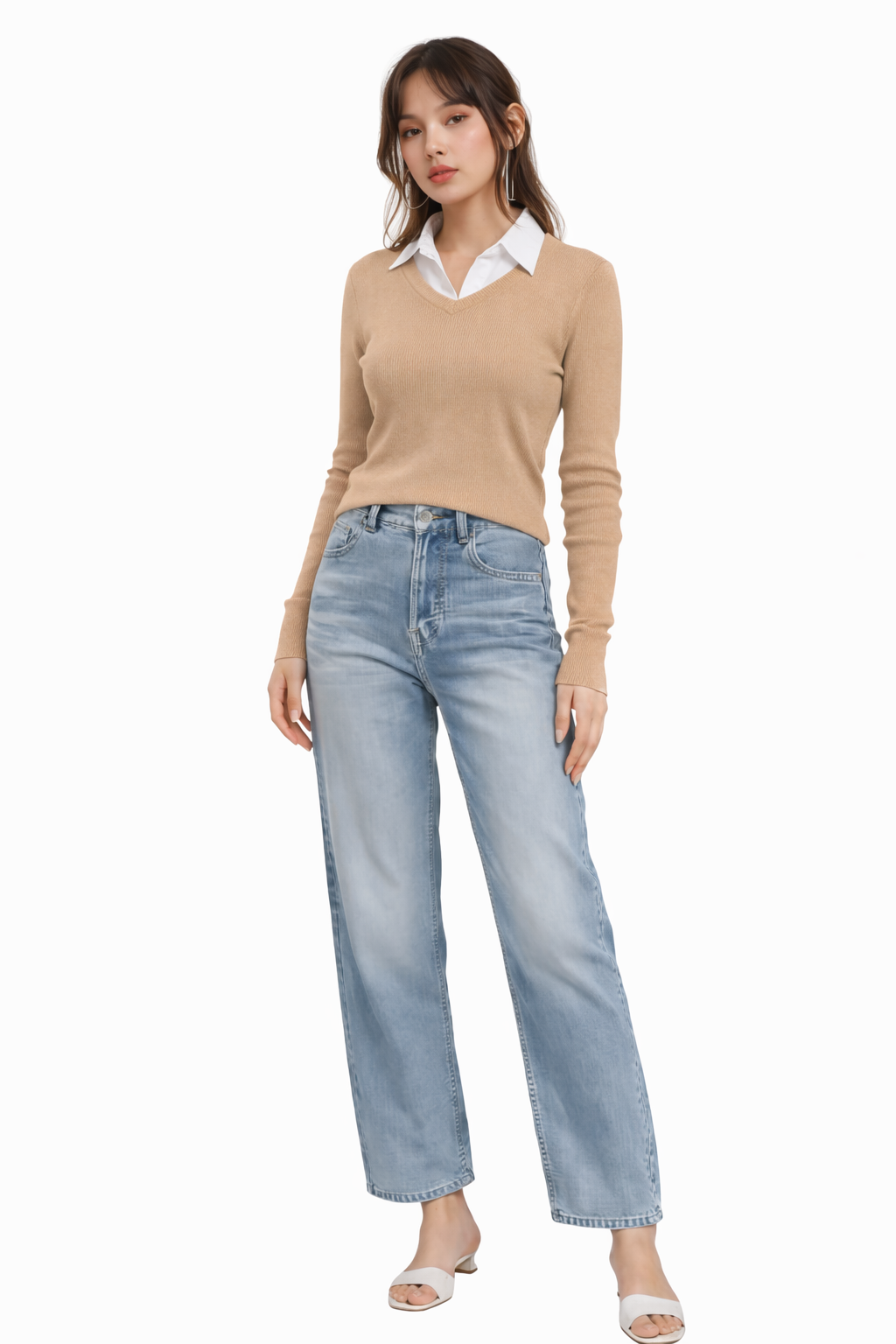 WHITE COTTON COLLAR FULLL SLEEVES WOMEN SOLID TOP