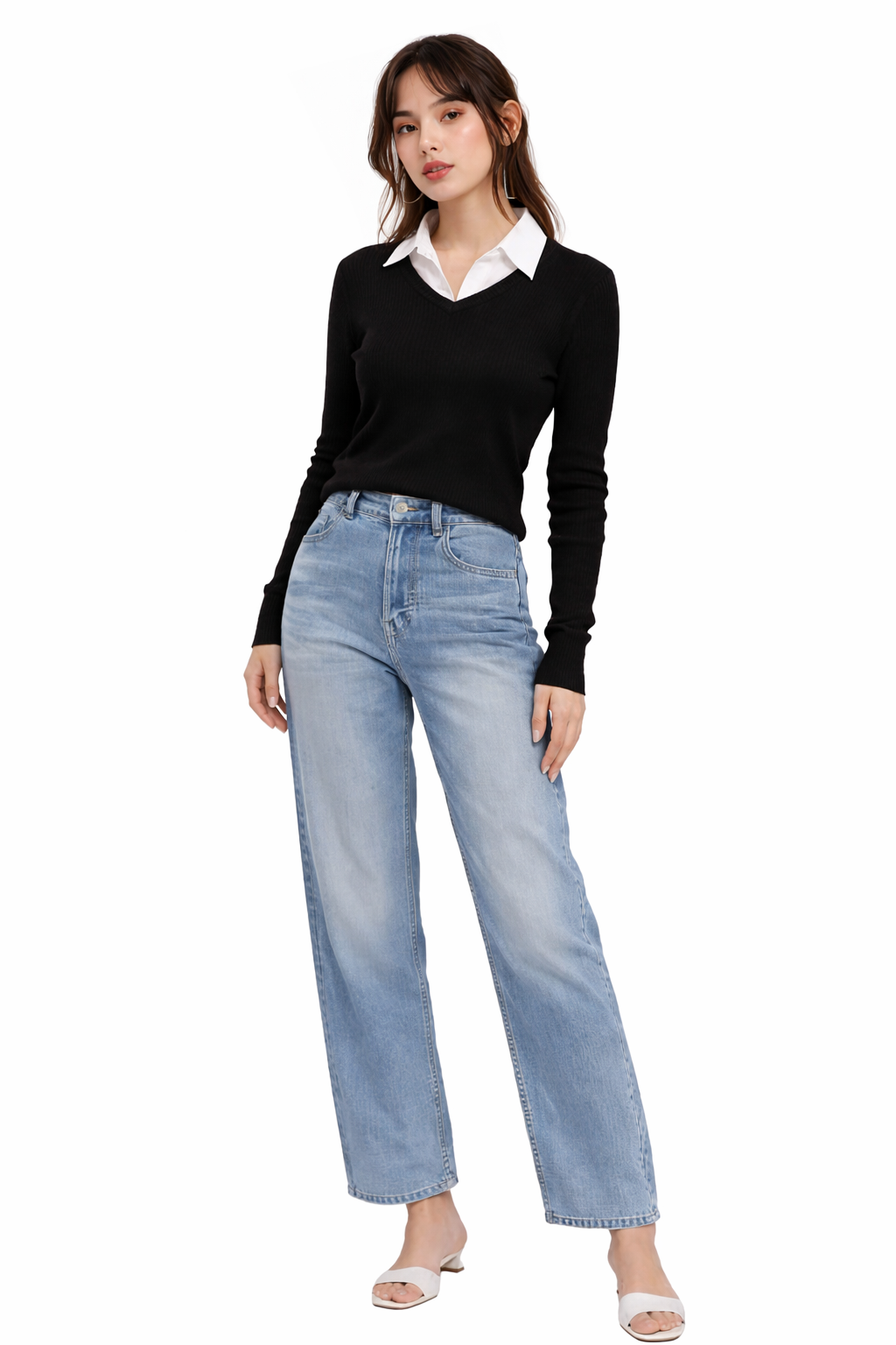 WHITE COTTON COLLAR FULLL SLEEVES WOMEN SOLID TOP