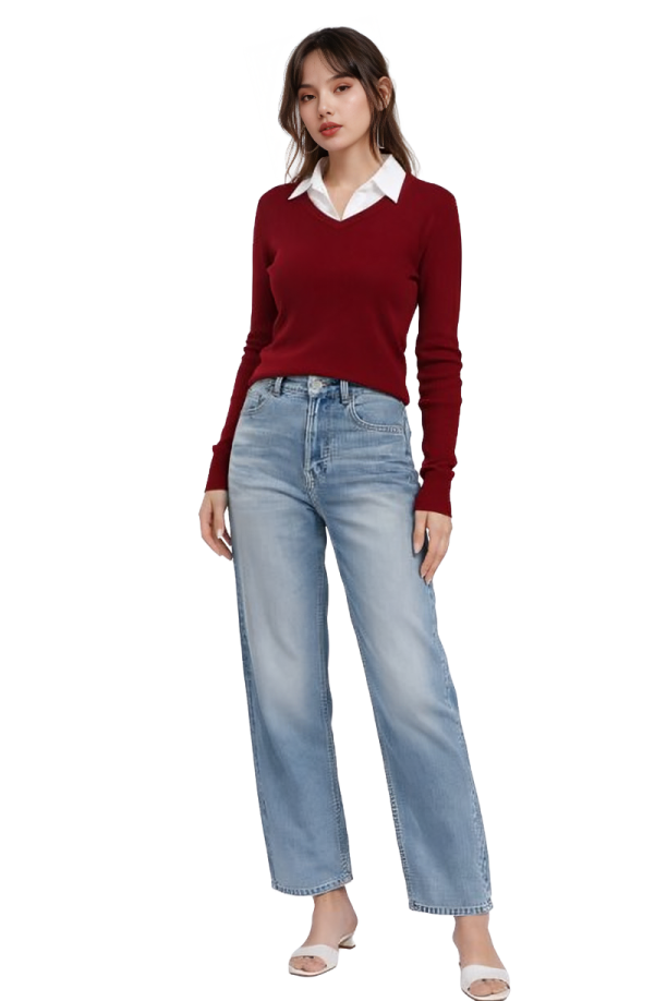 WHITE COTTON COLLAR FULLL SLEEVES WOMEN SOLID TOP