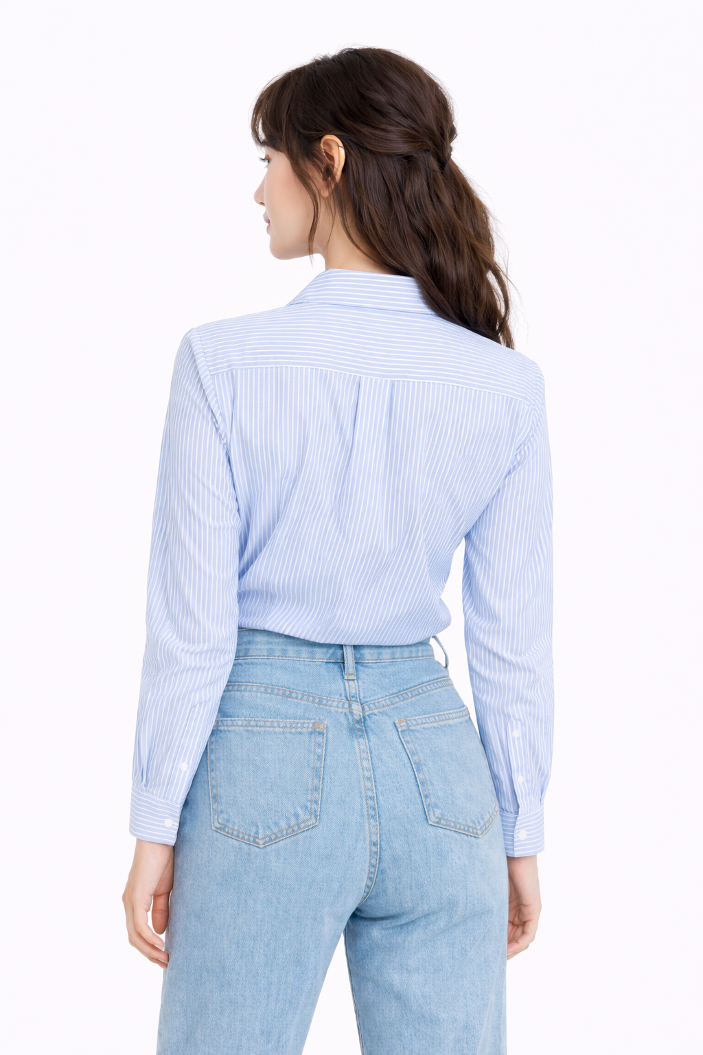 STRIPED COTTON FULL SLEEVES WOMEN CROPPED SHIRT