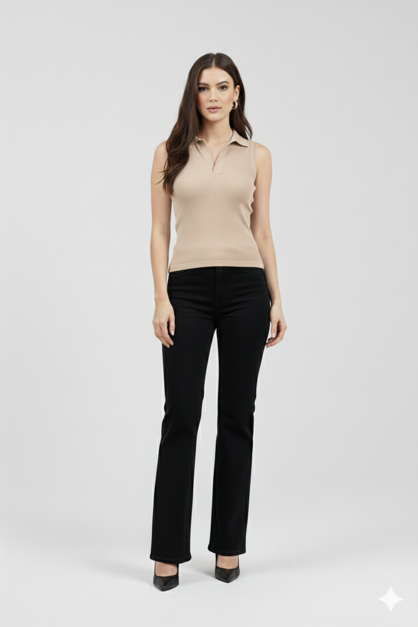 PLAIN COLLAR CUT SLEEVES WOMEN SOLID TOP