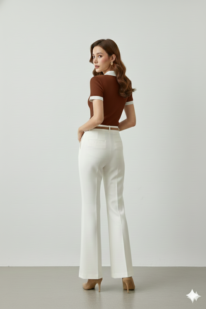 WHITE COLLAR HALF SLEEVES WOMEN SOLID TOP