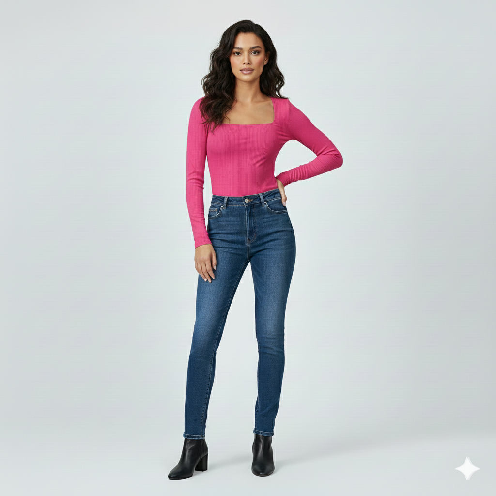 SQUARE NECK FULLL SLEEVES WOMEN SOLID TOP