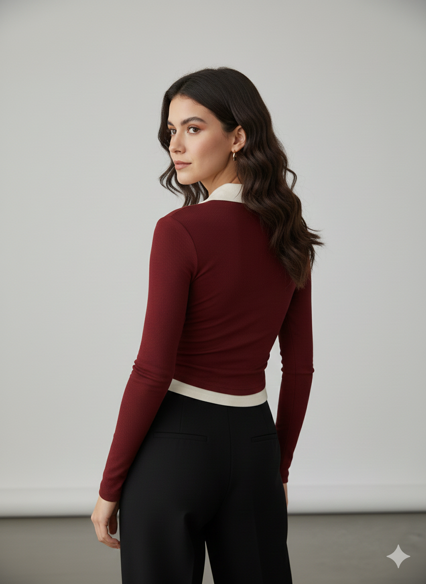 WHITE COLLAR FULLL SLEEVES WOMEN SOLID TOP