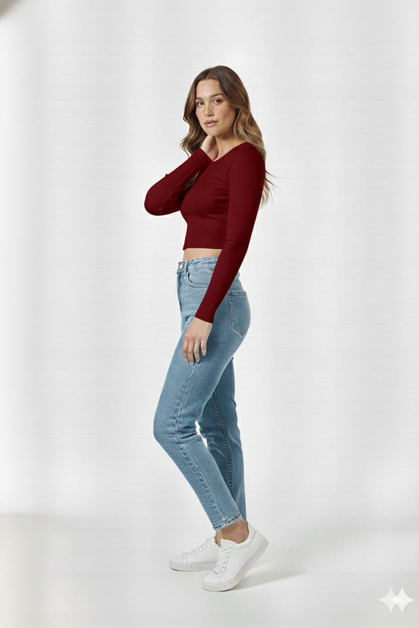 ROUND NECK FULLL SLEEVES WOMEN SOLID TOP