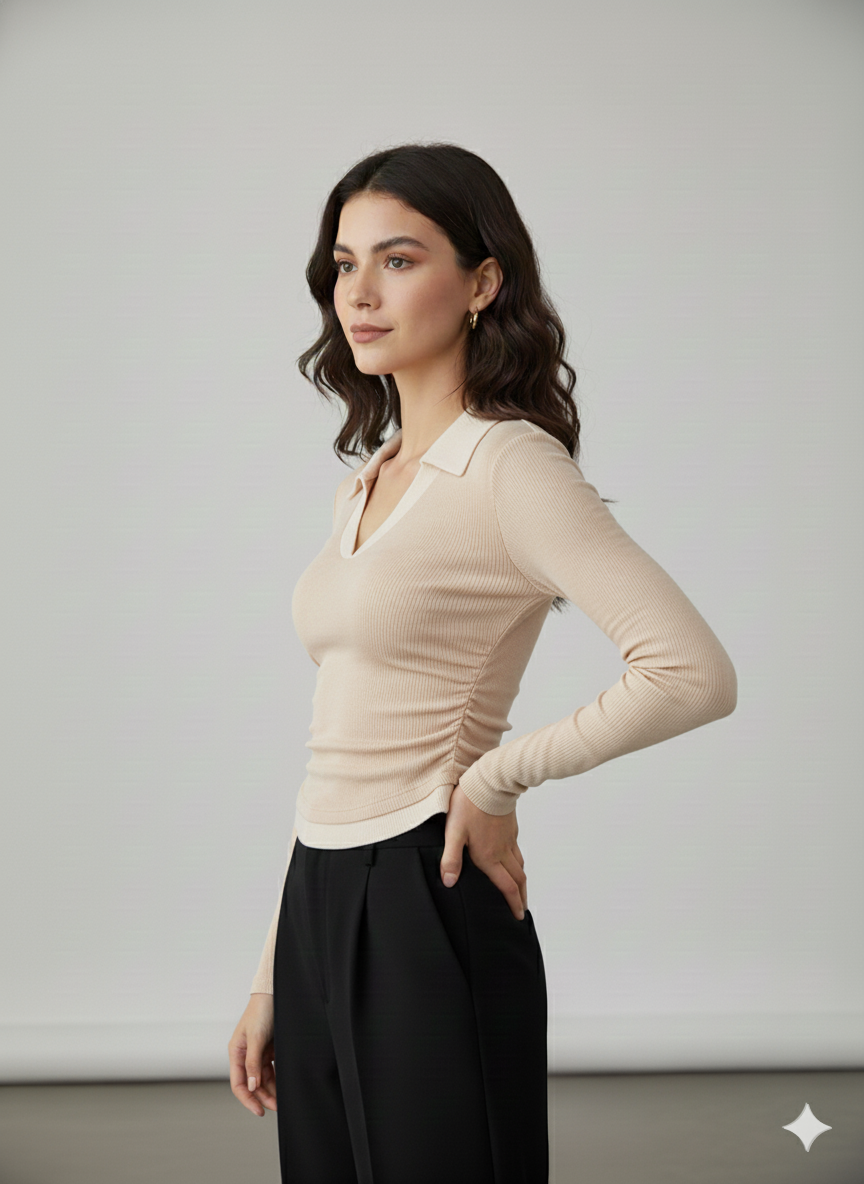 WHITE COLLAR FULLL SLEEVES WOMEN SOLID TOP