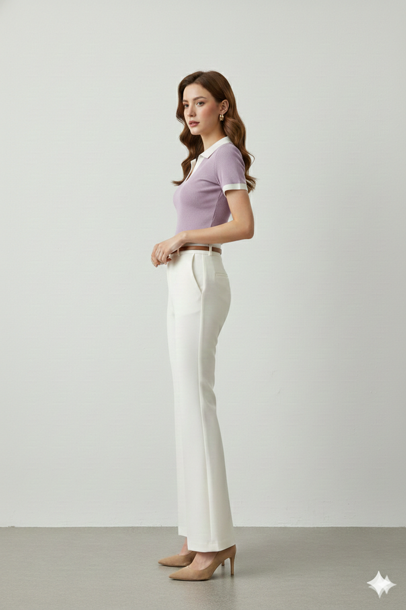 WHITE COLLAR HALF SLEEVES WOMEN SOLID TOP