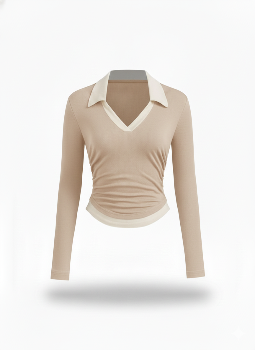 WHITE COLLAR FULLL SLEEVES WOMEN SOLID TOP