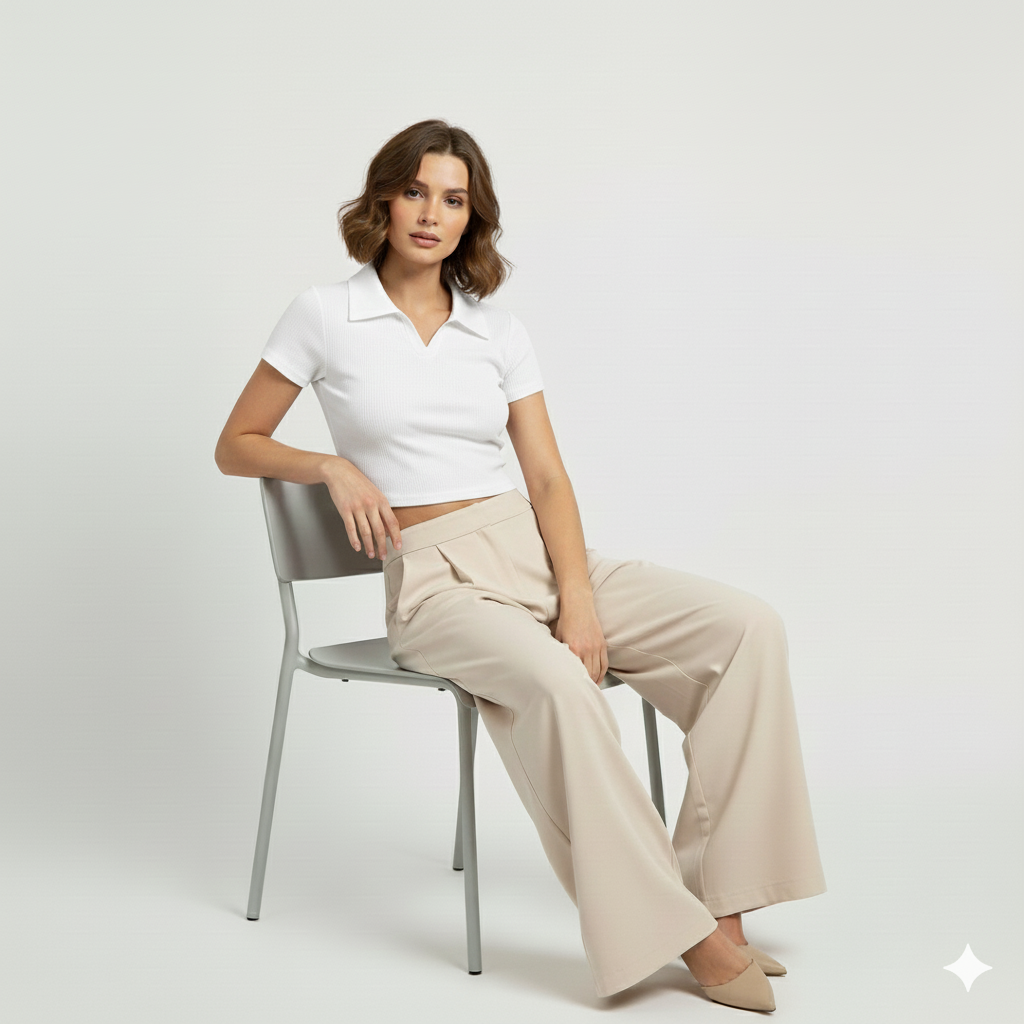 PLAIN COLLAR HALF SLEEVES WOMEN SOLID TOP