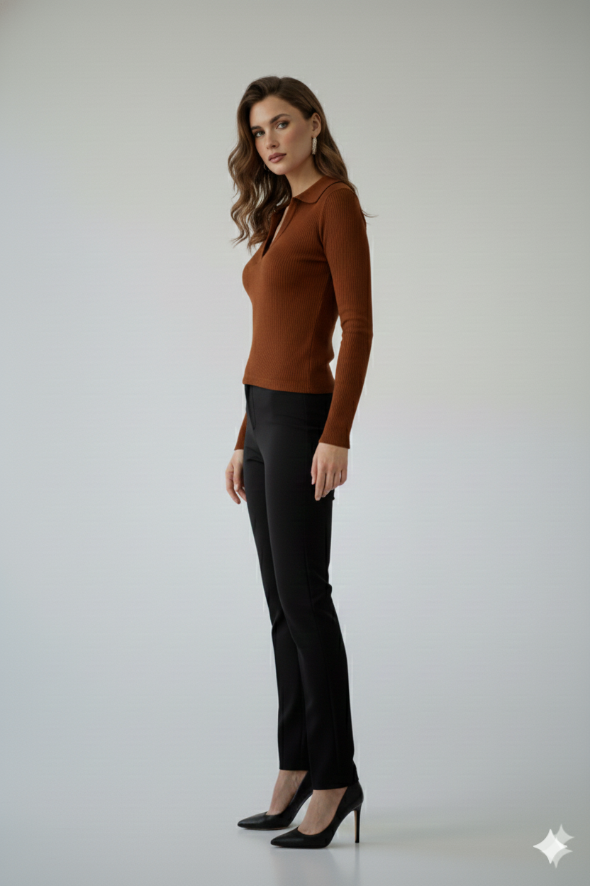 PLAIN COLLAR FULLL SLEEVES WOMEN SOLID TOP