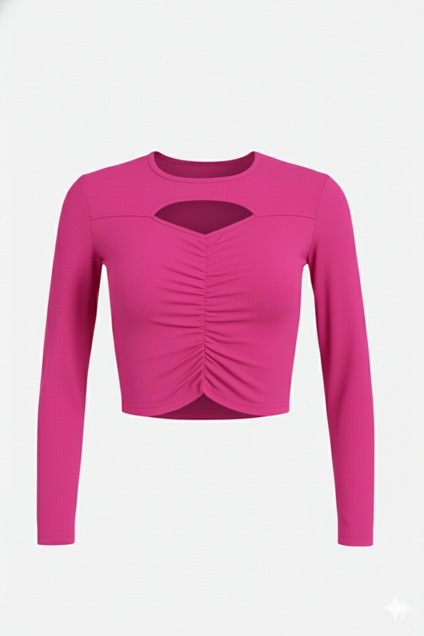 EYE CUT FULLL SLEEVES WOMEN SOLID TOP