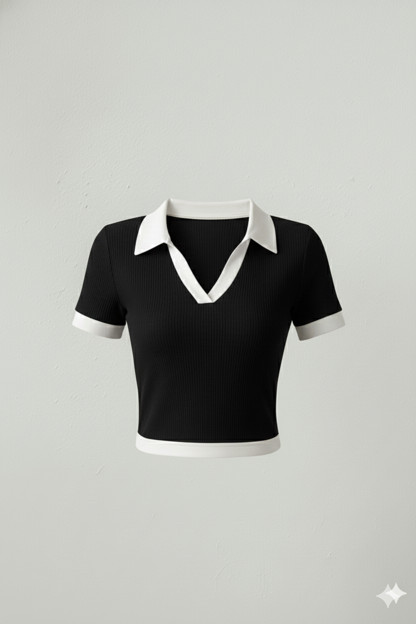 WHITE COLLAR HALF SLEEVES WOMEN SOLID TOP