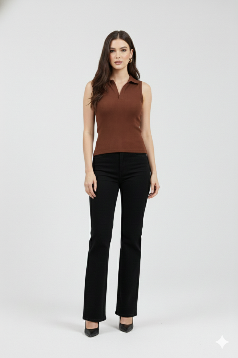 PLAIN COLLAR CUT SLEEVES WOMEN SOLID TOP