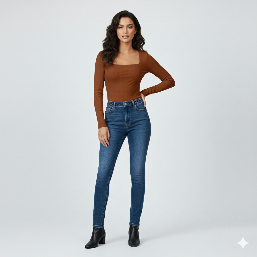 SQUARE NECK FULLL SLEEVES WOMEN SOLID TOP