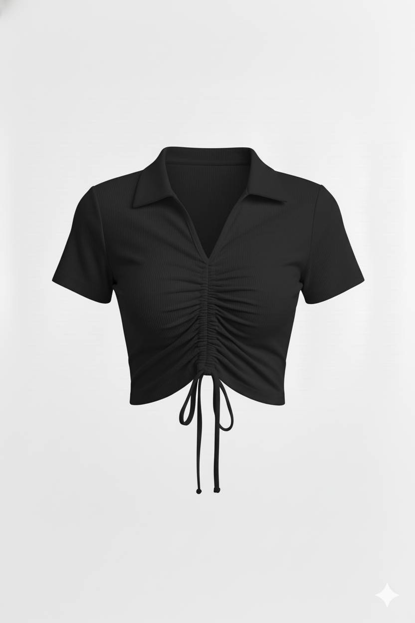 FRONT DRWASTEING V - NECK HALF SLEEVES WOMEN TOP