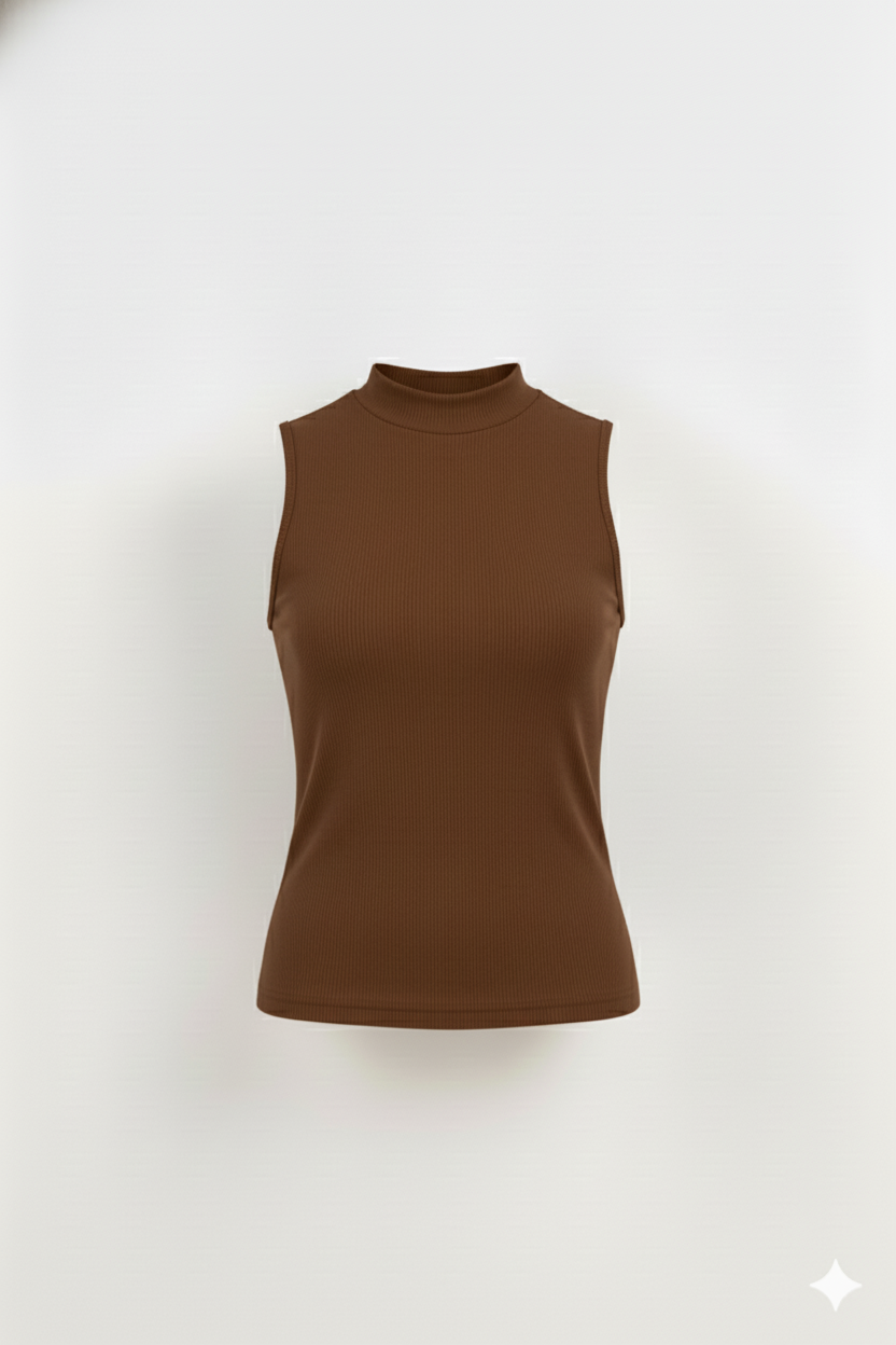 MOCK NECK CUT SLEEVES WOMEN SOLID TOP