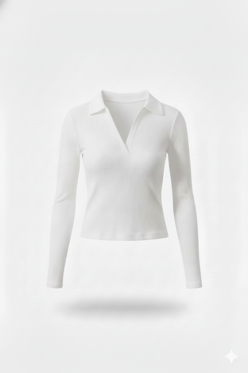 PLAIN COLLAR FULLL SLEEVES WOMEN SOLID TOP