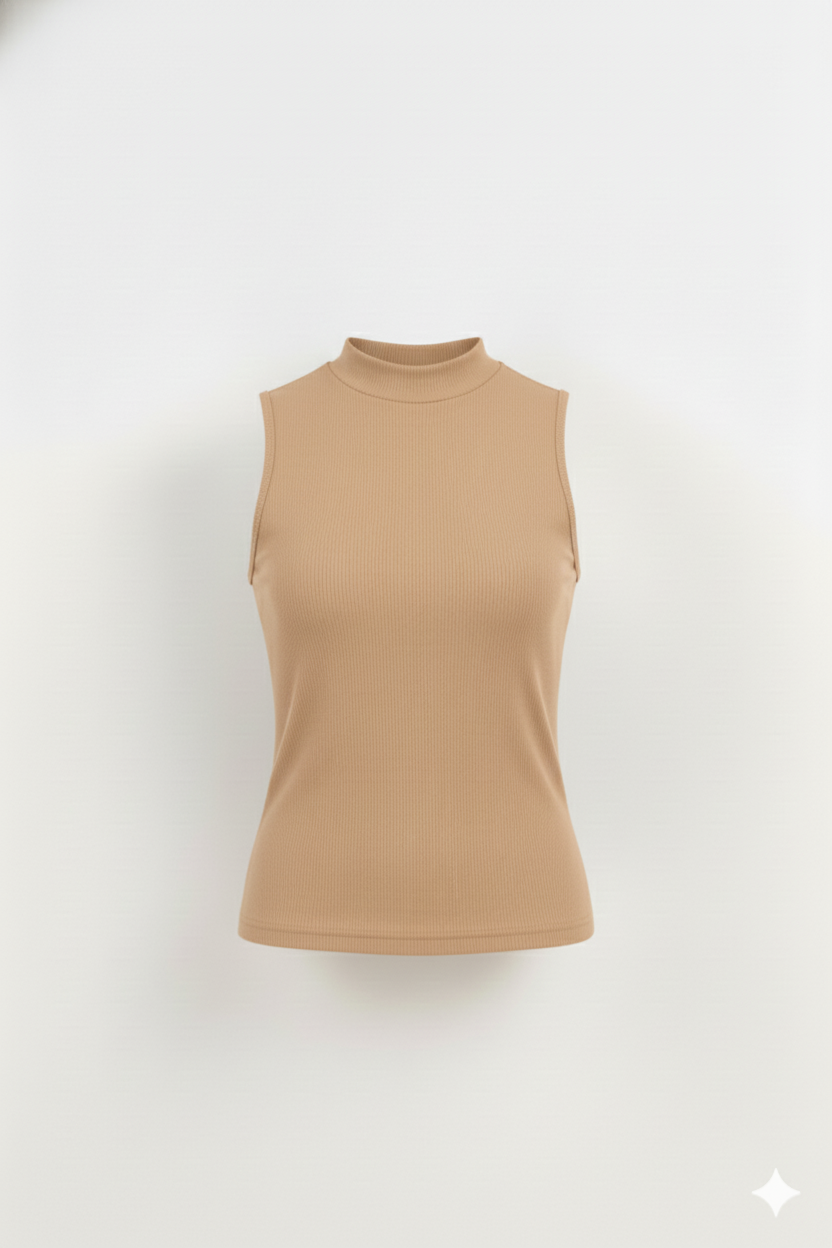 MOCK NECK CUT SLEEVES WOMEN SOLID TOP