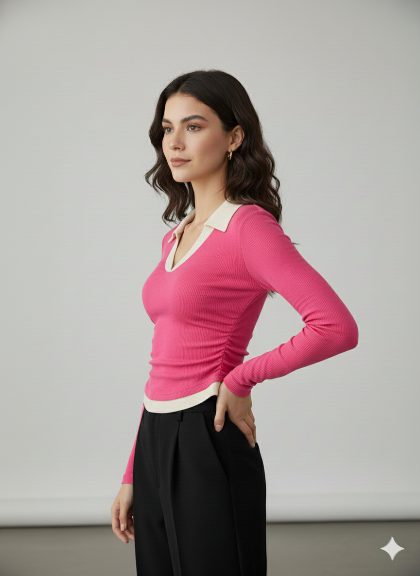 WHITE COLLAR FULLL SLEEVES WOMEN SOLID TOP