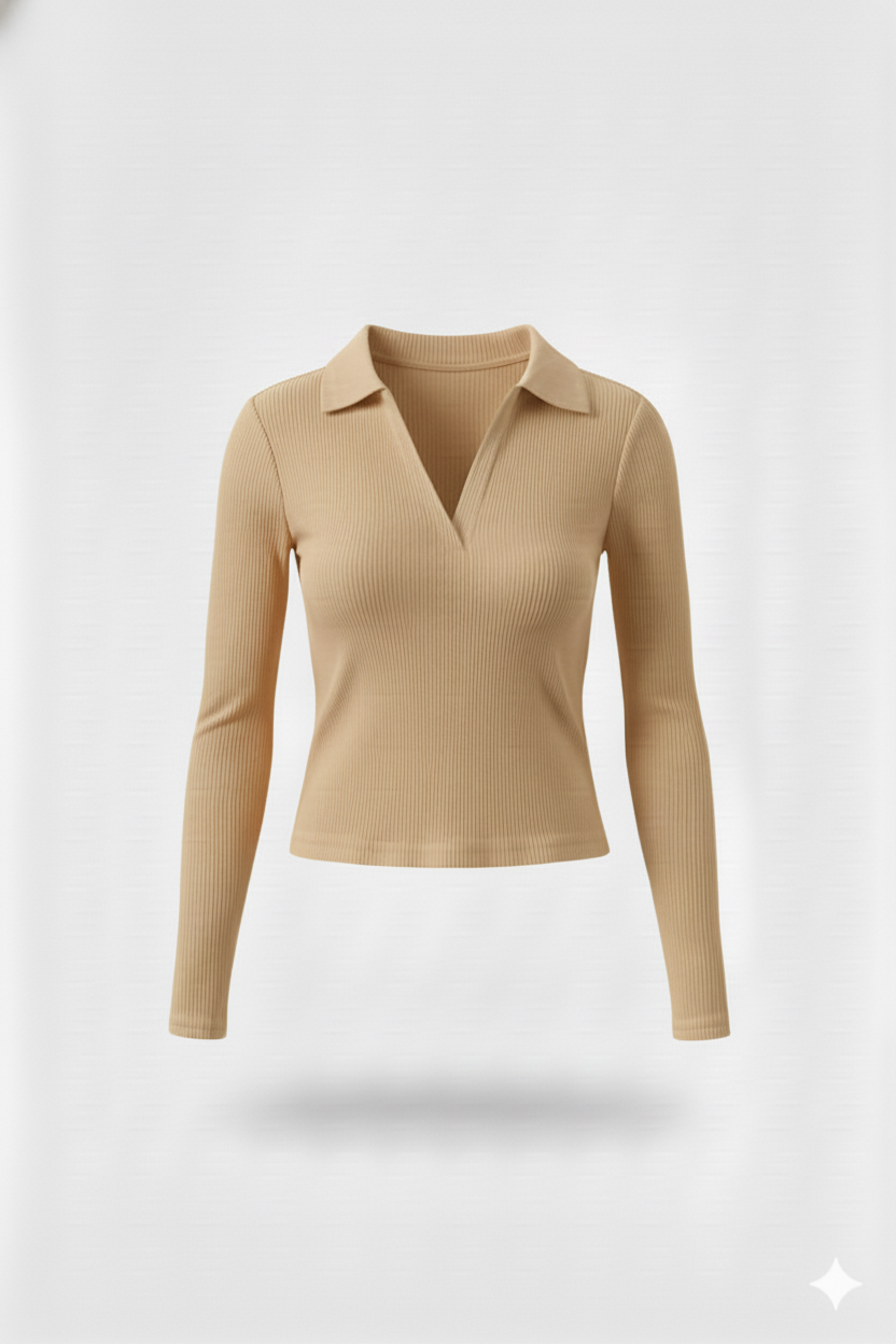 PLAIN COLLAR FULLL SLEEVES WOMEN SOLID TOP