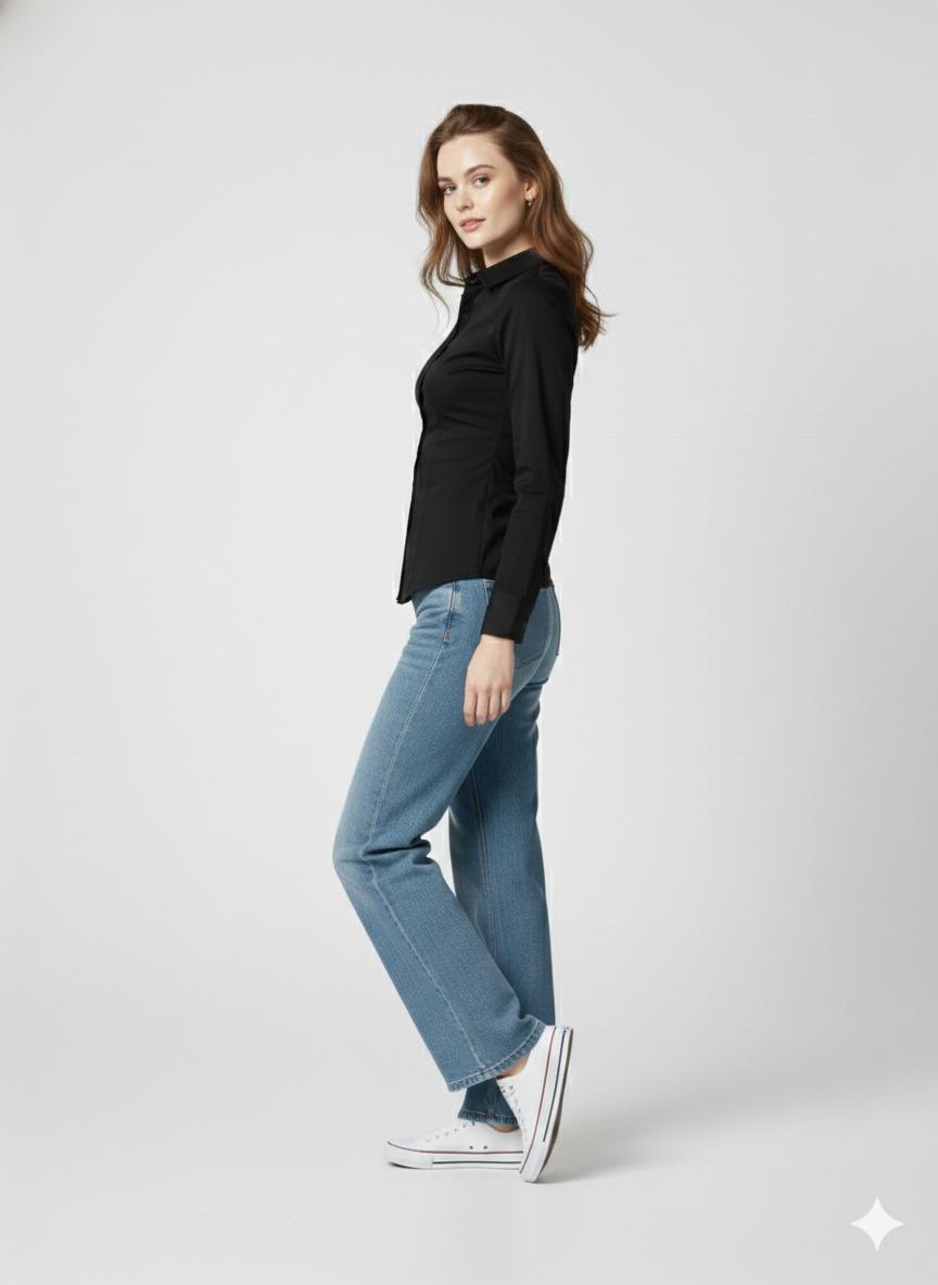 COTTON FULL SLEEVES PLAIN WOMEN CROPPED SHIRT