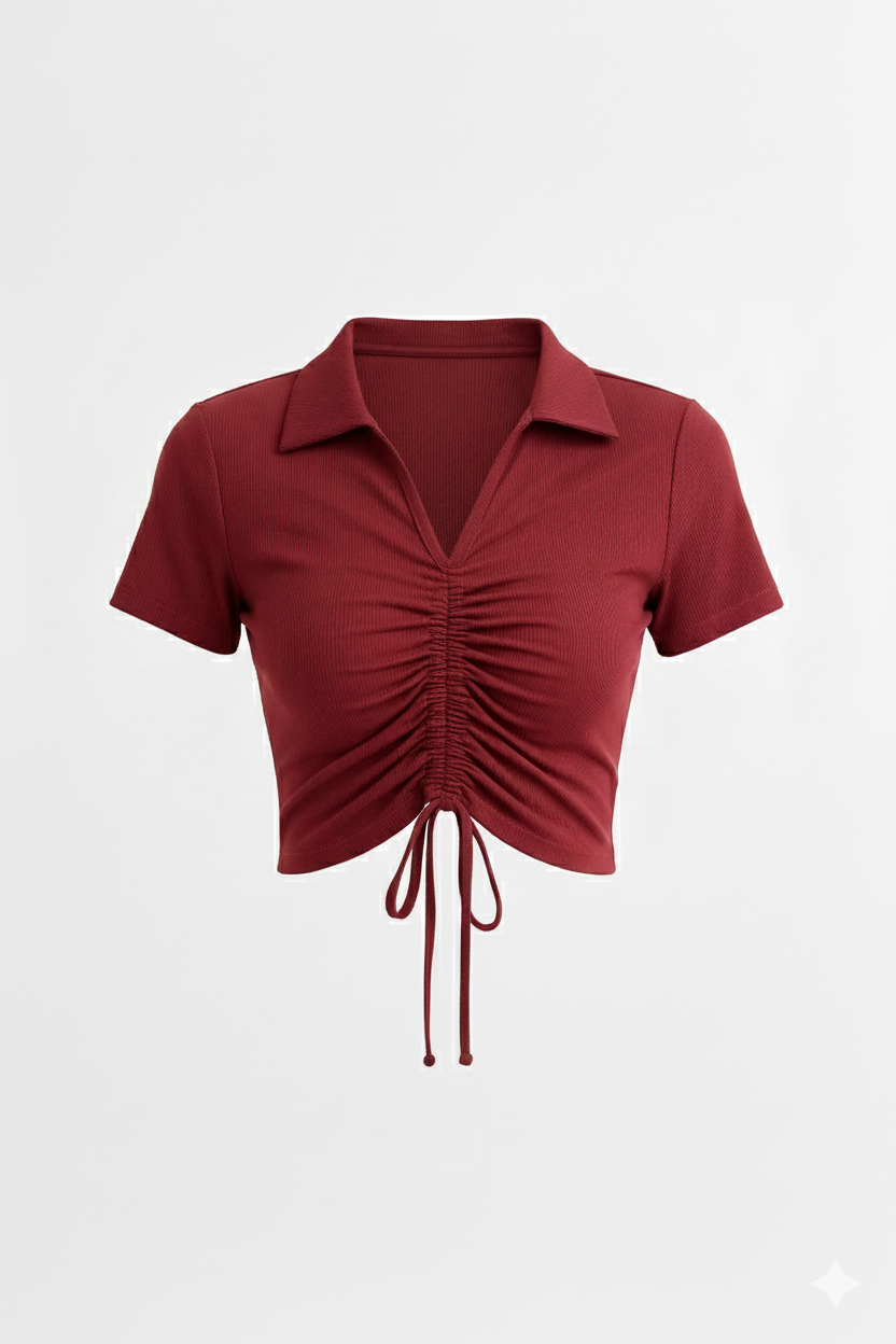 FRONT DRWASTEING V - NECK HALF SLEEVES WOMEN TOP