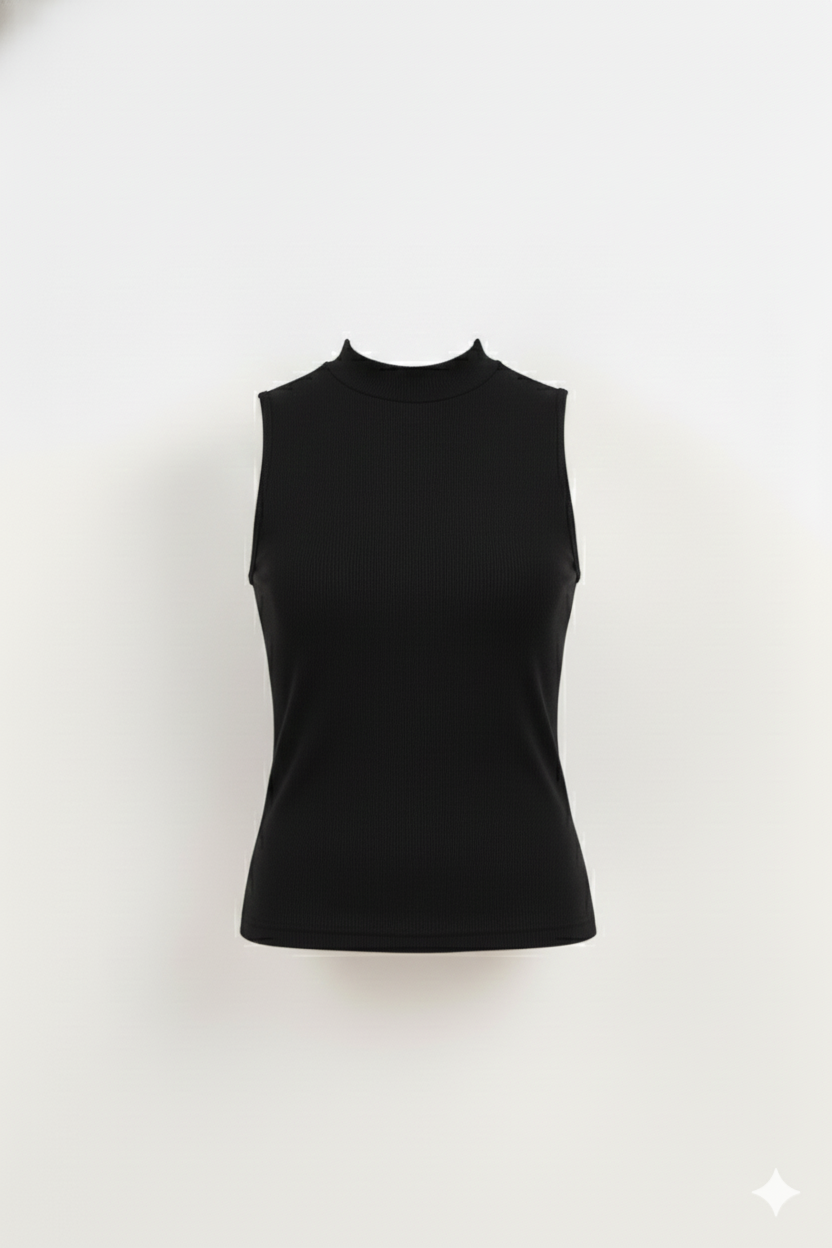 MOCK NECK CUT SLEEVES WOMEN SOLID TOP