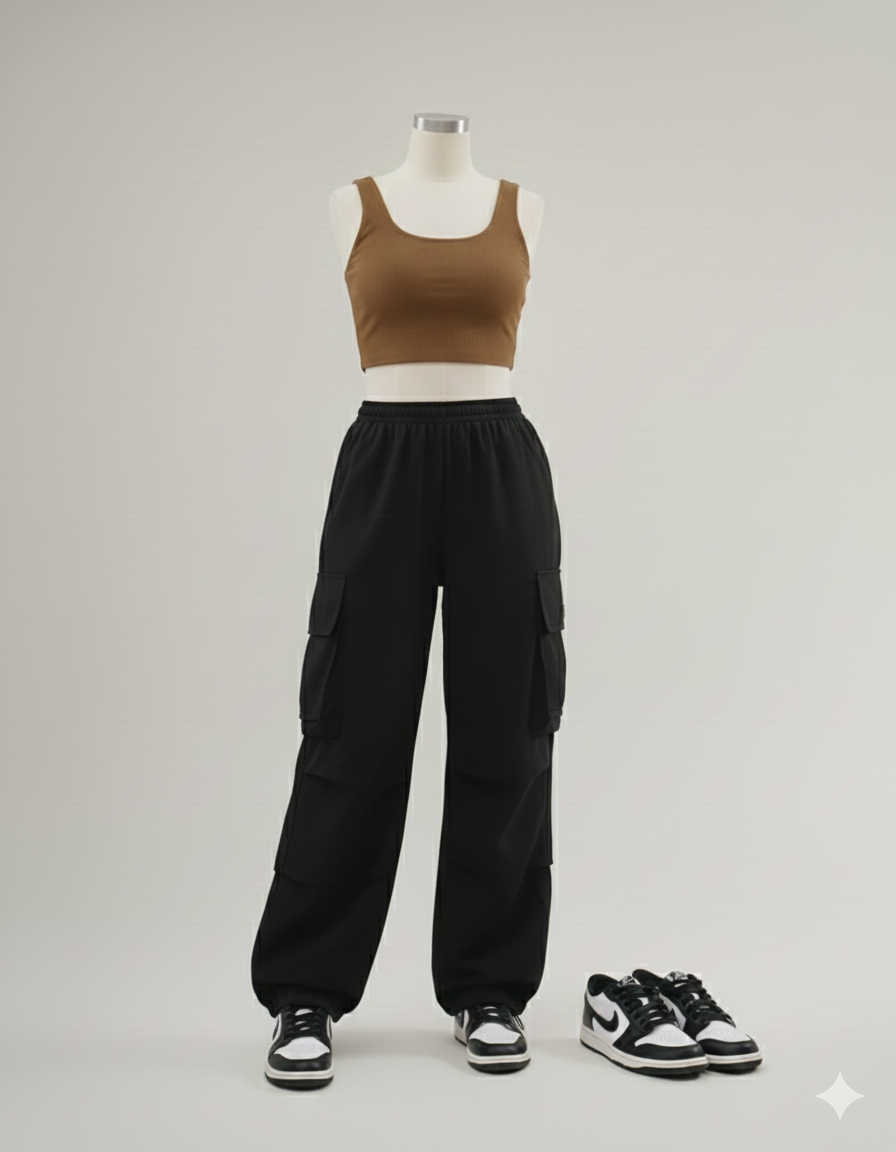ROUND NECK SLEEVLESS CROPPED TOP WITH JOGGERS