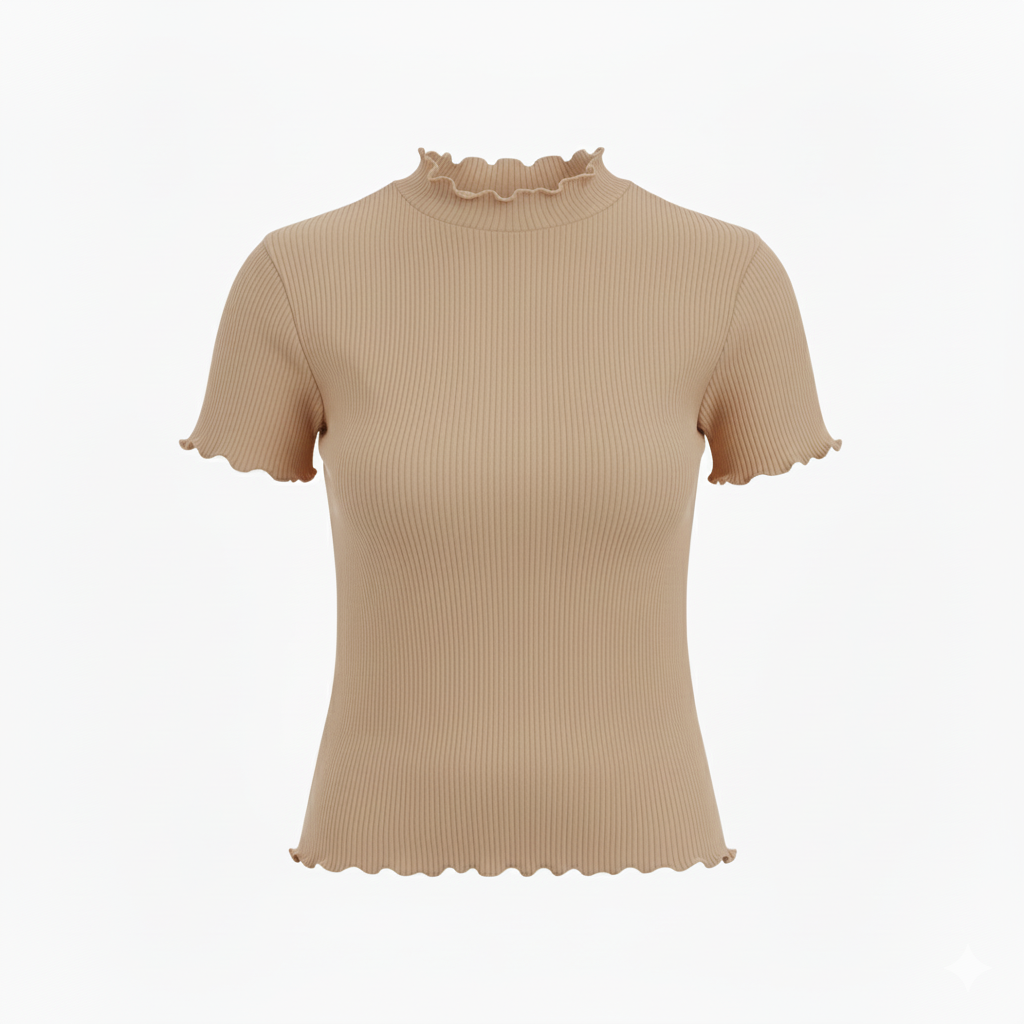 TEXTURED MOCK NECK HALF SLEEVES WOMEN SOLID TOP