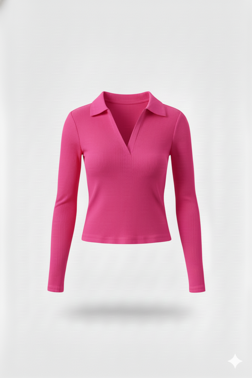 PLAIN COLLAR FULLL SLEEVES WOMEN SOLID TOP