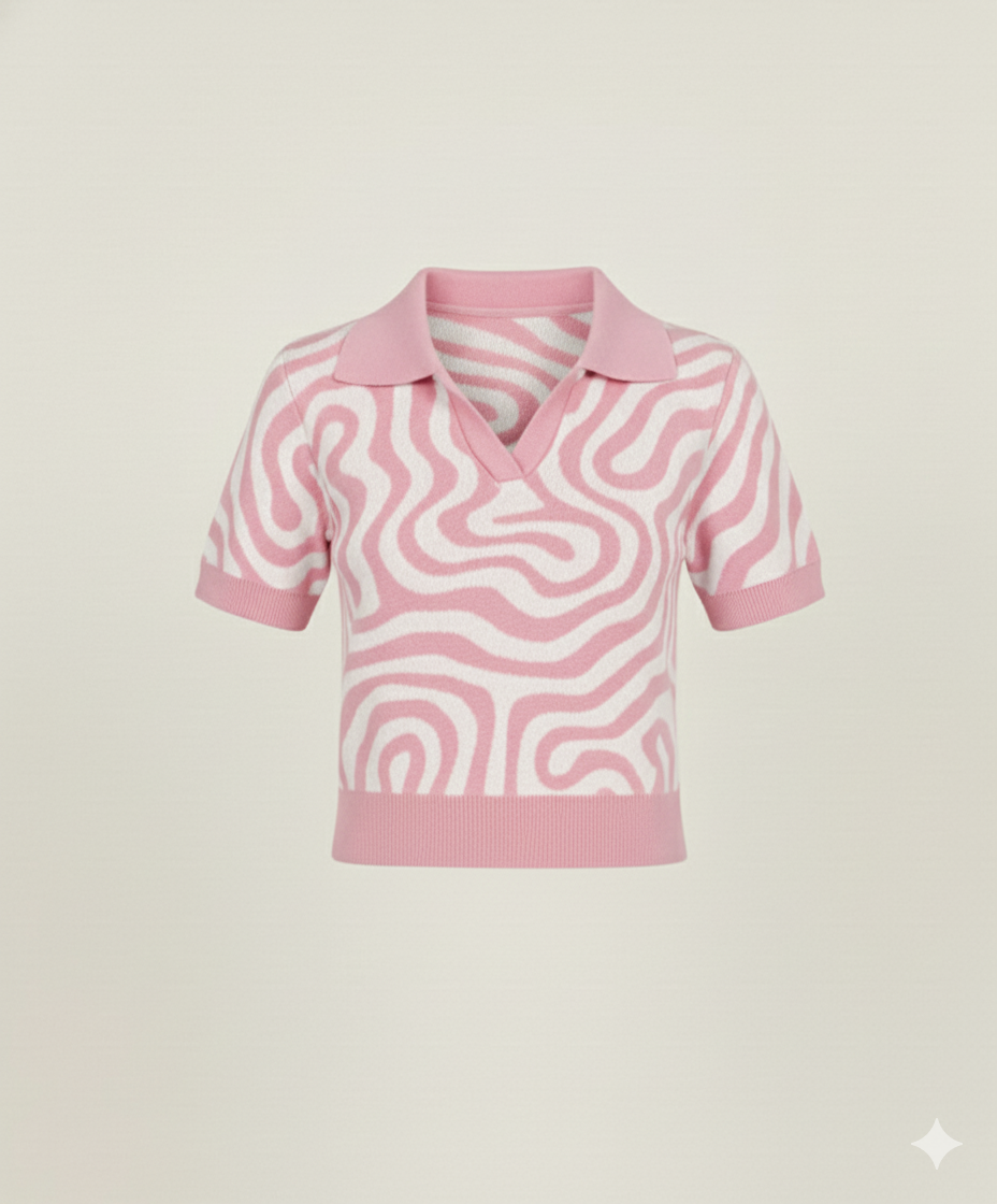 ABSRACT PRINT COLLARED HALF SLEEVES WOMEN TOP