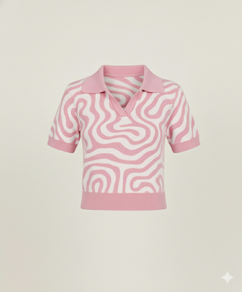 ABSRACT PRINT COLLARED HALF SLEEVES WOMEN TOP