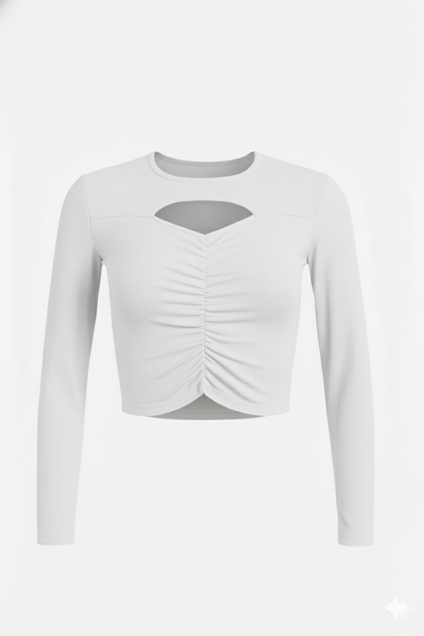 EYE CUT FULLL SLEEVES WOMEN SOLID TOP