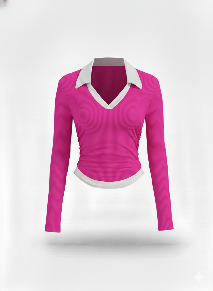 WHITE COLLAR FULLL SLEEVES WOMEN SOLID TOP