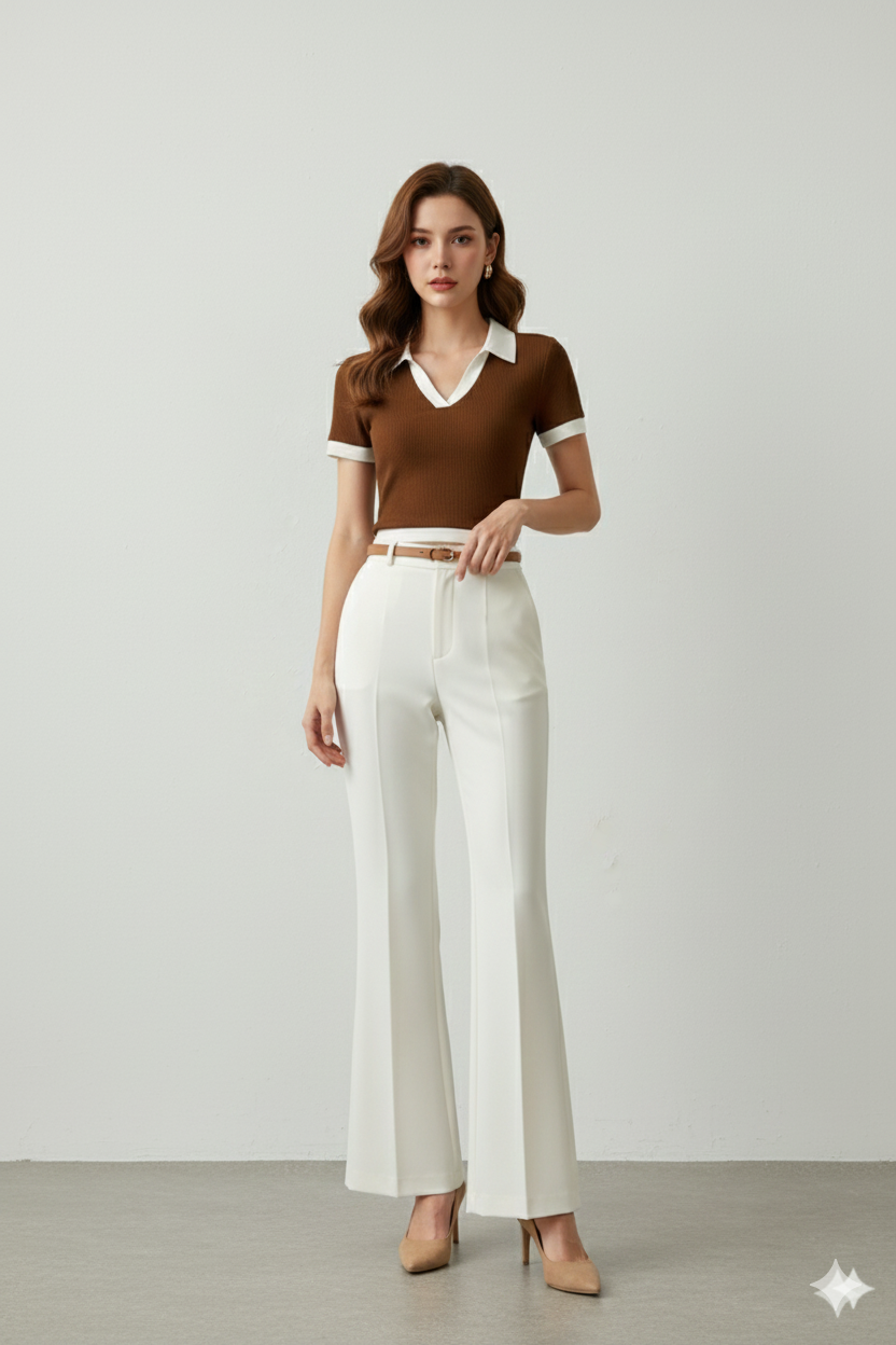 WHITE COLLAR HALF SLEEVES WOMEN SOLID TOP