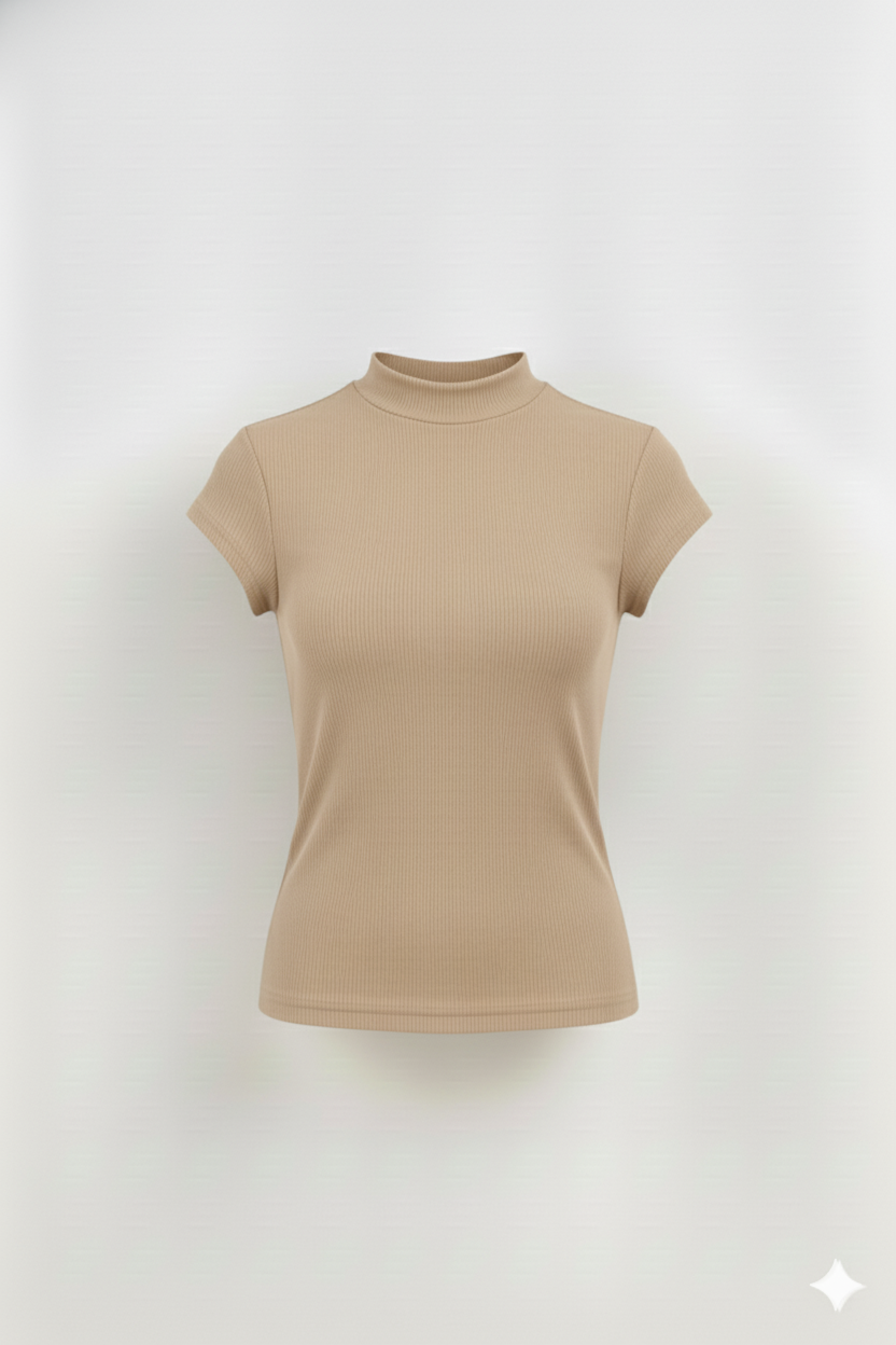 MOCK NECK HALF SLEEVES WOMEN SOLID TOP