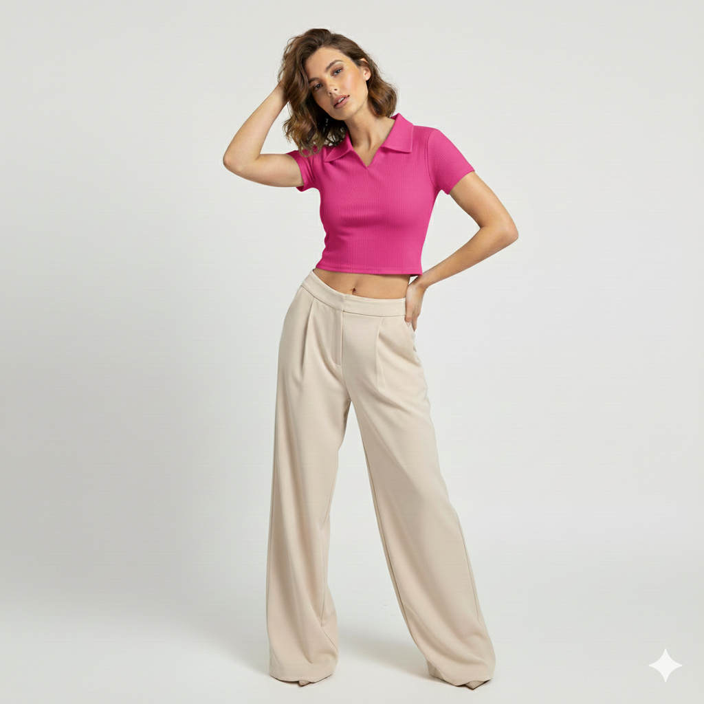 PLAIN COLLAR HALF SLEEVES WOMEN SOLID TOP