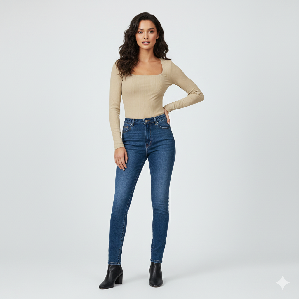 SQUARE NECK FULLL SLEEVES WOMEN SOLID TOP