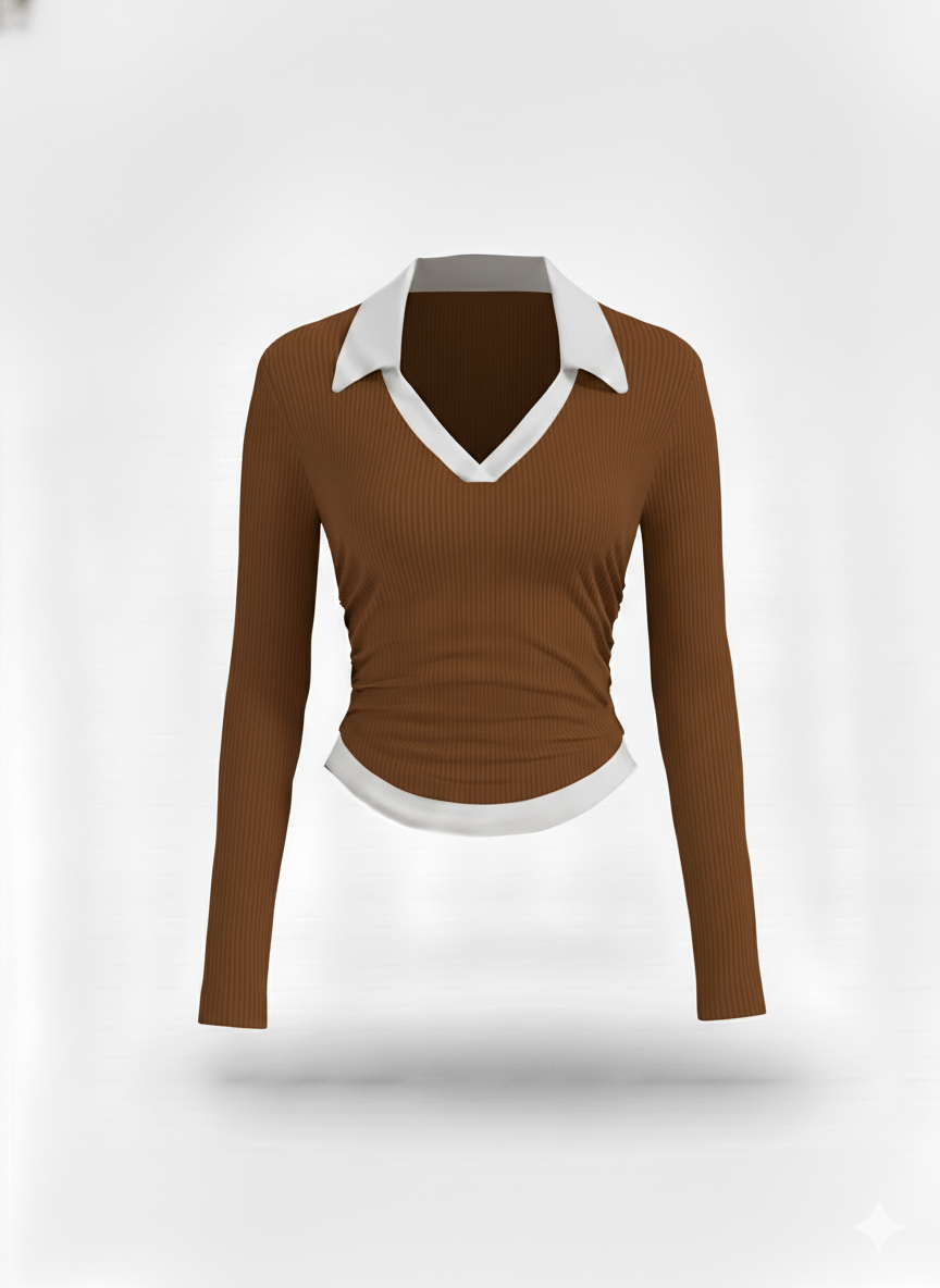 WHITE COLLAR FULLL SLEEVES WOMEN SOLID TOP