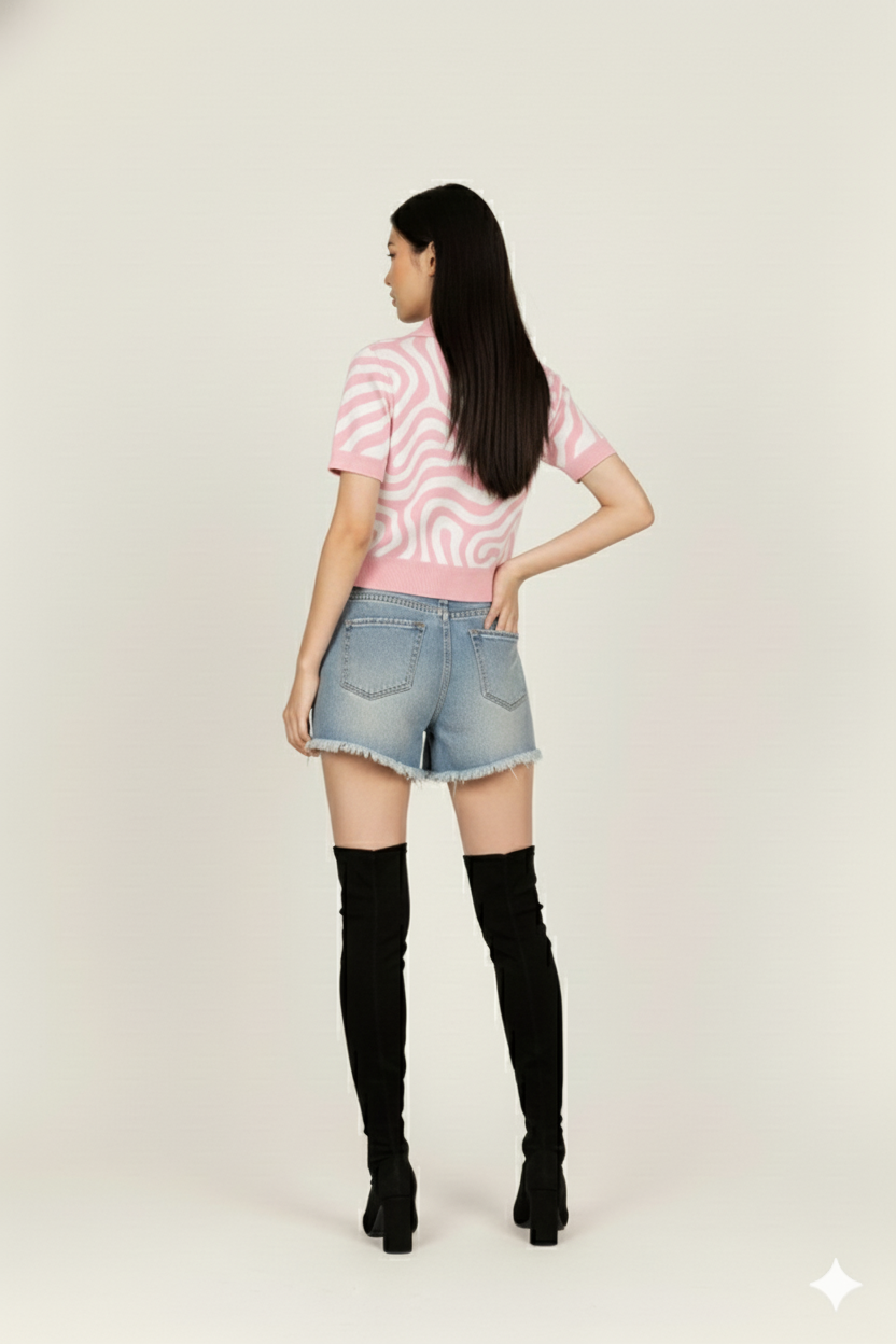 ABSRACT PRINT COLLARED HALF SLEEVES WOMEN TOP