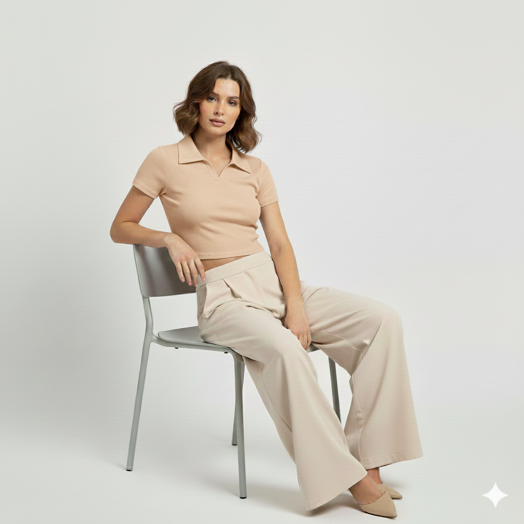 PLAIN COLLAR HALF SLEEVES WOMEN SOLID TOP